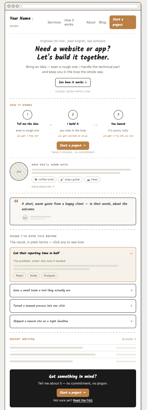 Screenshot: the finished homepage